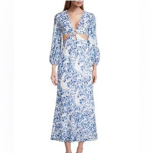 NWT SAU LEE blue and white floral cut out Elise maxi dress